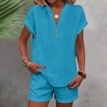 thumbnail image 2 of Summer 2 Piece Sets for Women 2026 Trendy Button Decor Tops, Drawstring Shorts Ladies 2 Piece Sets Blue XXL, 2 of 5