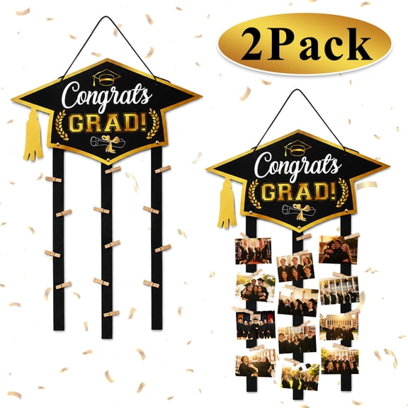 Grad Party Decor Graduation Welcome Sign with Photo Decoration Congrats Grad Photo Banner Class of 2026 Wall decor with Clips 2-Pack