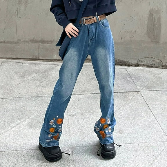 Vedolay Jeans for Women High Waist Womens Jeans High Waisted Wide Leg Baggy Casual Denim Pants,Blue M