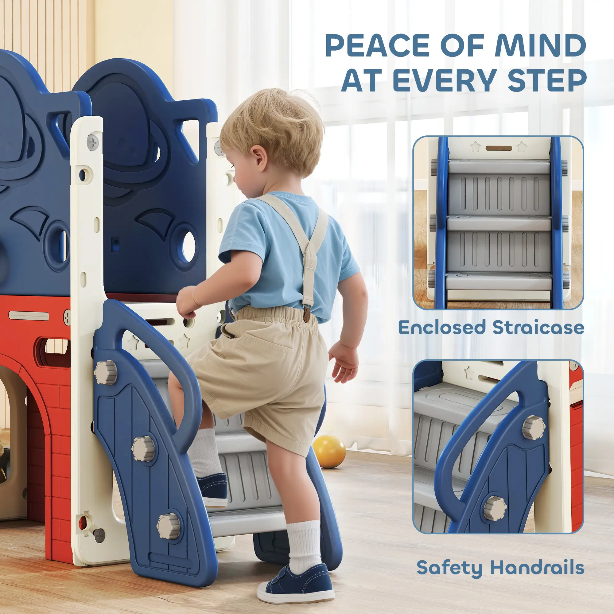8-in-1 Toddler Slide Set, Multi-Color HDPE PP Mini Playground with Non-slip Steps Extended Slide Basketball Hoop, Indoor Outdoor Compact Play Set for Kids Age 1-8