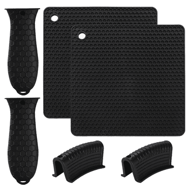 BILISPARK 6 Pcs Silicone Pot Holders Set Cast Iron Handle Cover Heat Resistant Pot Handle Covers Potholder Non Slip Reusable Pan Sleeve for Frying Pan Kitchen Supplies(Black)
