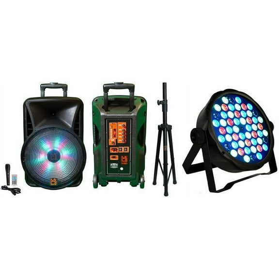 MR DJ DJ18BAT  18" Portable Bluetooth Speaker   Speaker Stand   54-LED Slim Par Wash DJ Light