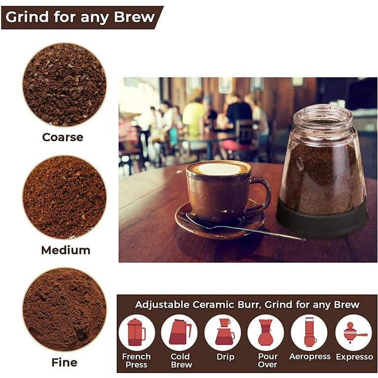 PARACITY Manual Coffee Bean Grinder with Ceramic Burr, Hand Coffee Grinder  Mill Small with 2 Glass Jars( 11OZ per Jar) Stainless Steel Handle for Drip