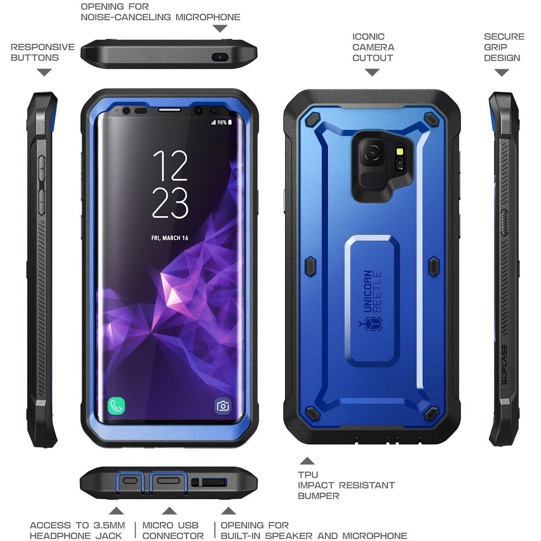 SUPCASE Unicorn Beetle Pro Series Case Designed for Galaxy S9, with Built-in Screen Protector Full-Body Rugged Holster Case for Galaxy S9 (2018 Release) (DarkBlue)