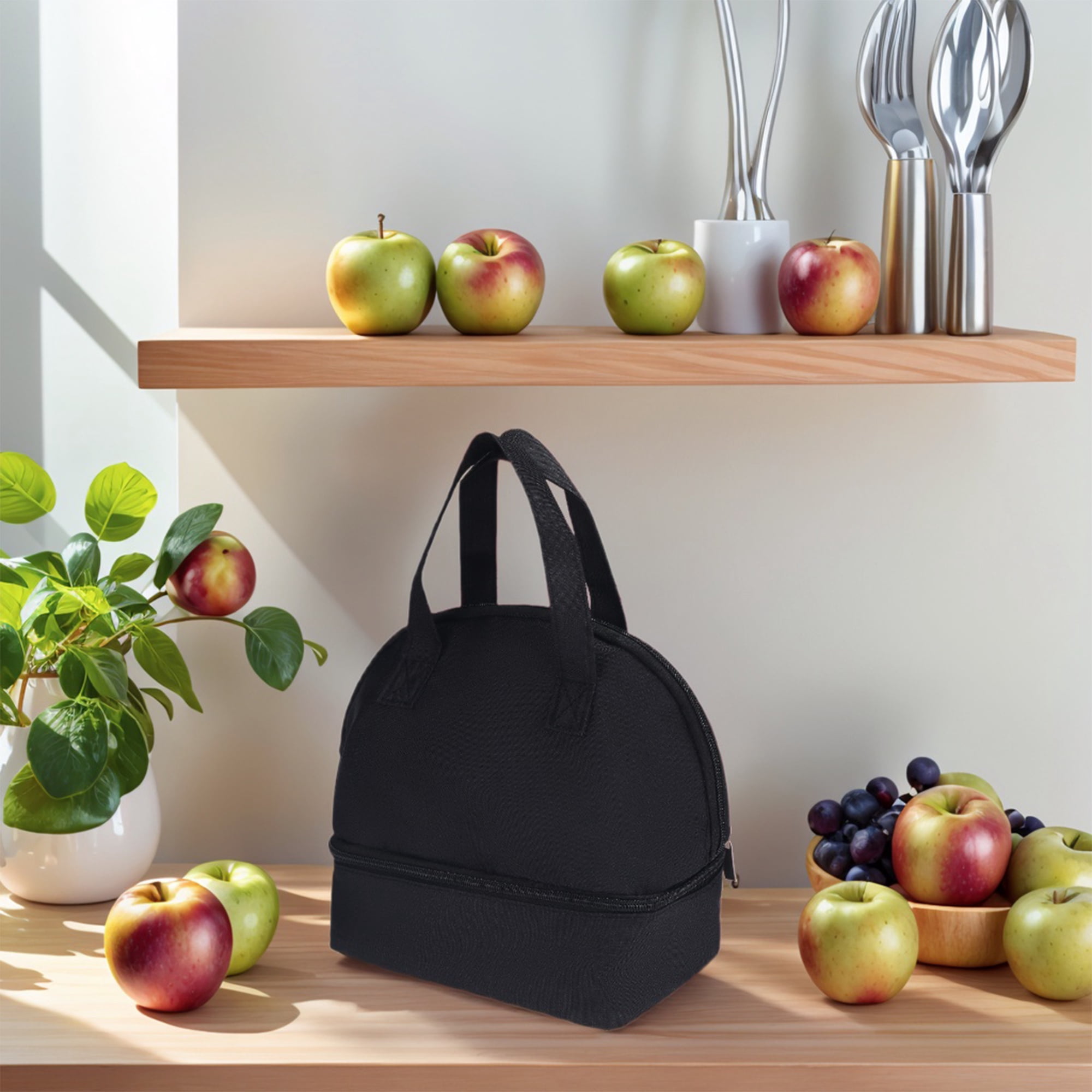 Unique Bargains Lunch Bag Insulated Bag Cute Tote Bag Black