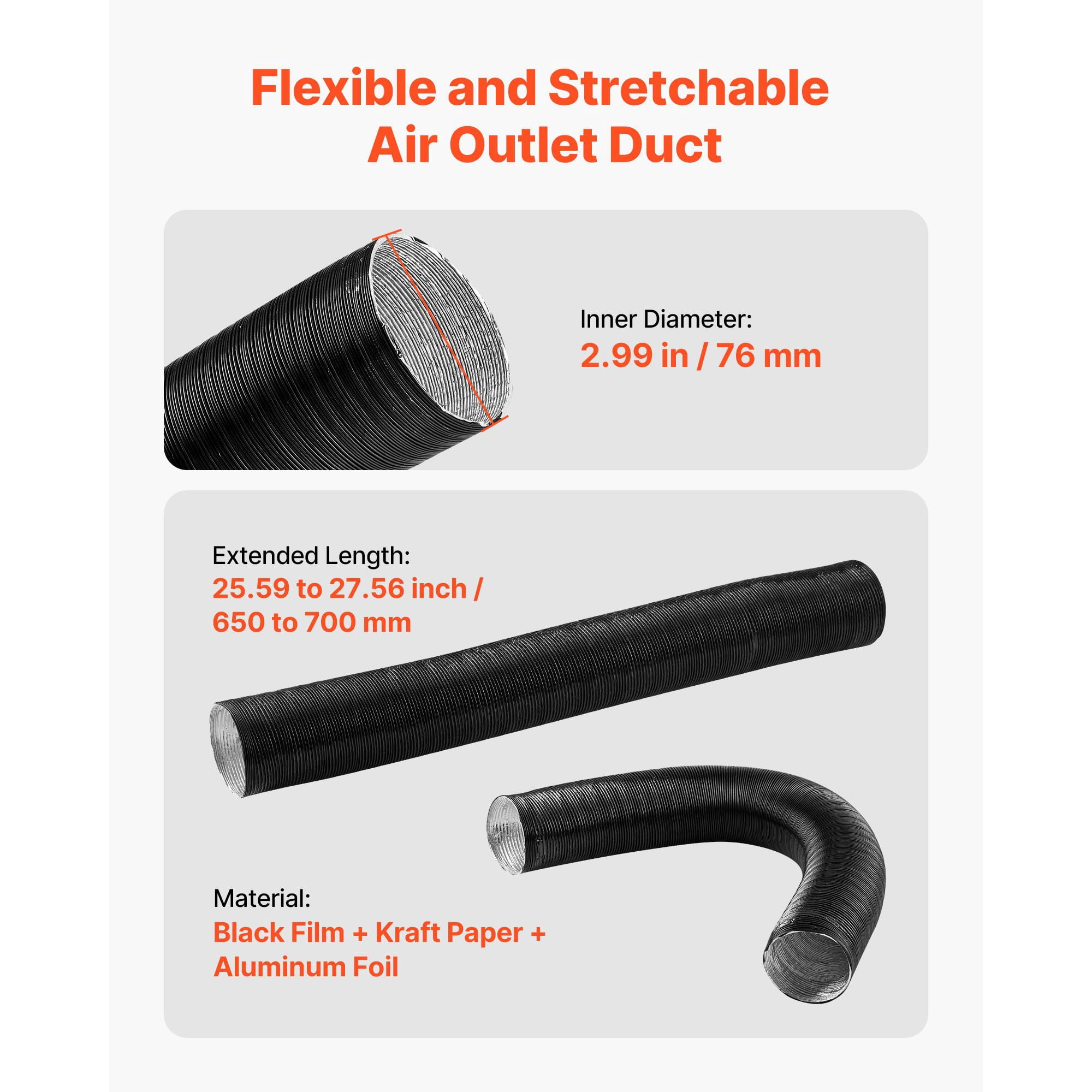 Complete Ducting Set with Y-Branch Connector, Hose Clips Air Pipes Flow Adapters Clamps, Full Ventilation Kit for Dryer Bathroom Fan Vent System