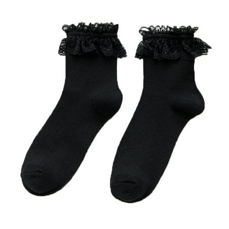 

SIEYIO Japanese Lolita Style Lovely Mesh Short Crew Socks Harajuku Sweet Ruffled Lace Frilly Hollow Retro Cotton Mid Calf Hosiery for Women Girls