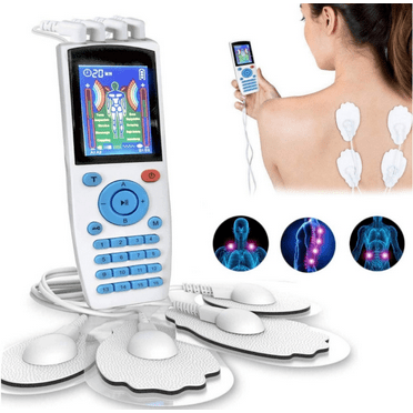 TENS Unit Rechargeable Muscle Stimulator EMS Quad Channel with 10 Reusable Electrode Pads 16 Modes 20 Intensities for Back Neck Pain Muscle Therapy Pain Management Pulse Massager