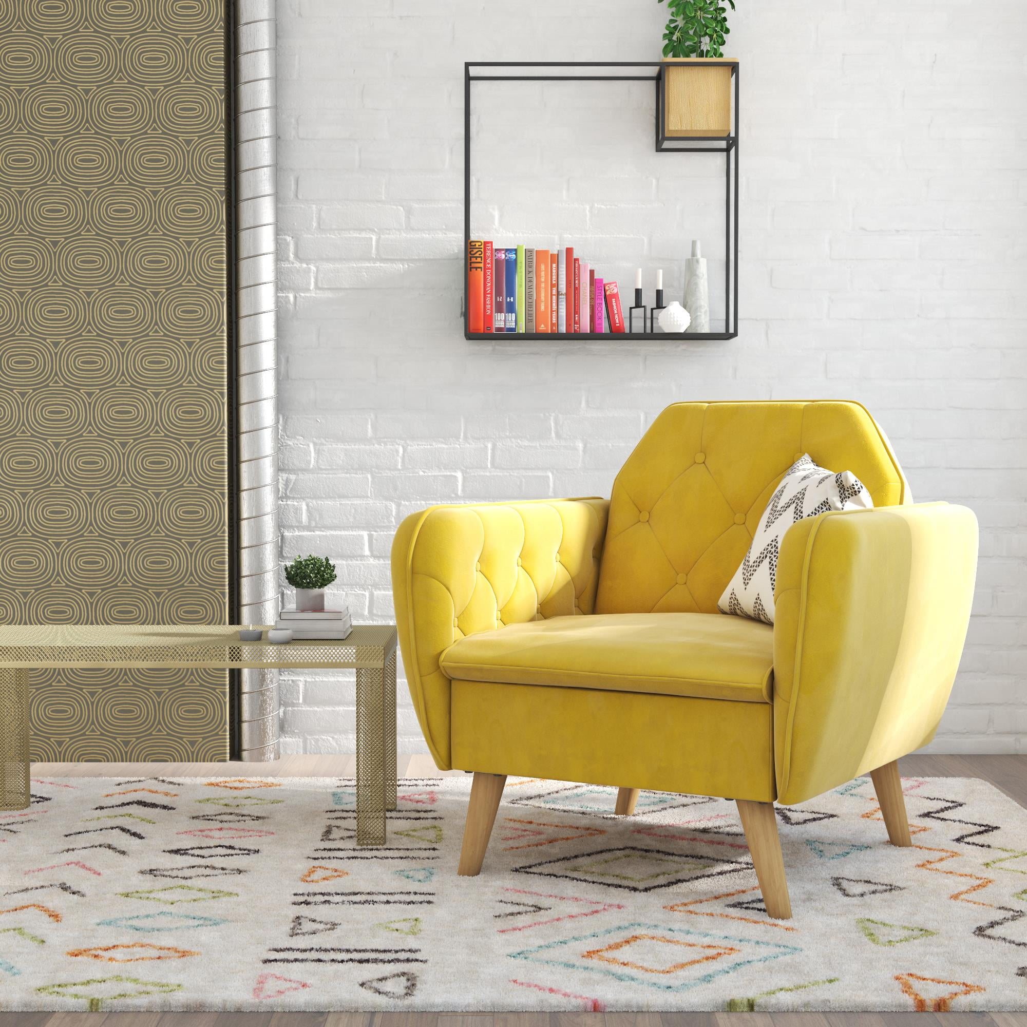 Novogratz Tallulah Memory Foam Accent Chair, Living Room Furniture, Mustard Yellow Velvet 