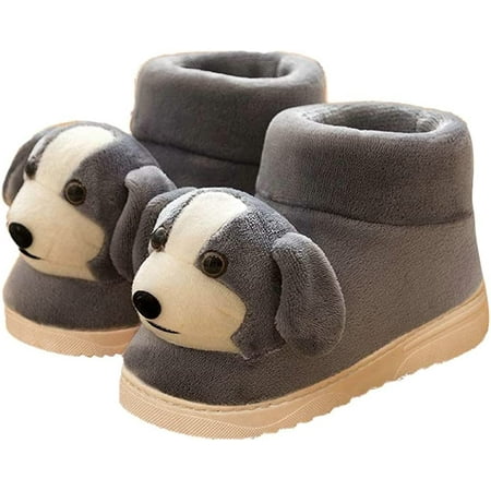 

PIKADINGNIS Women Men Cute Fuzzy Dog Aniaml House Slippers Trendy Lovely Plush Fluffy Faux Fur Soft Warm Home Shoes Indoor Winter Open Block Heel
