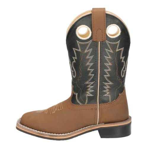 Smoky Mountain Childrens Blaze Stitched Design Rubber Sole Square Toe Brown Black Western Cowboy Boot,12 M US
