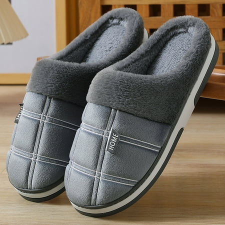 

NEGJ Men Winter Home Cotton Slides Christmas Antlers Print Thermal Slippers Casual Home Shoes
