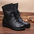 thumbnail image 2 of botas de mujer de cuero suave, zapatos cortos Retro de cuero suave para niñas, botas planas antideslizantes de tubo corto, botas de algodón de suela blanda, 2 of 5