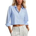 thumbnail image 2 of HUANBAI Women's Casual Long Sleeve Button Down Shirt For Wear Stylish Crop Top Blouse With Versatile Comfortable Everyday Shirt Wrinkle-Free Blouse, 2 of 5