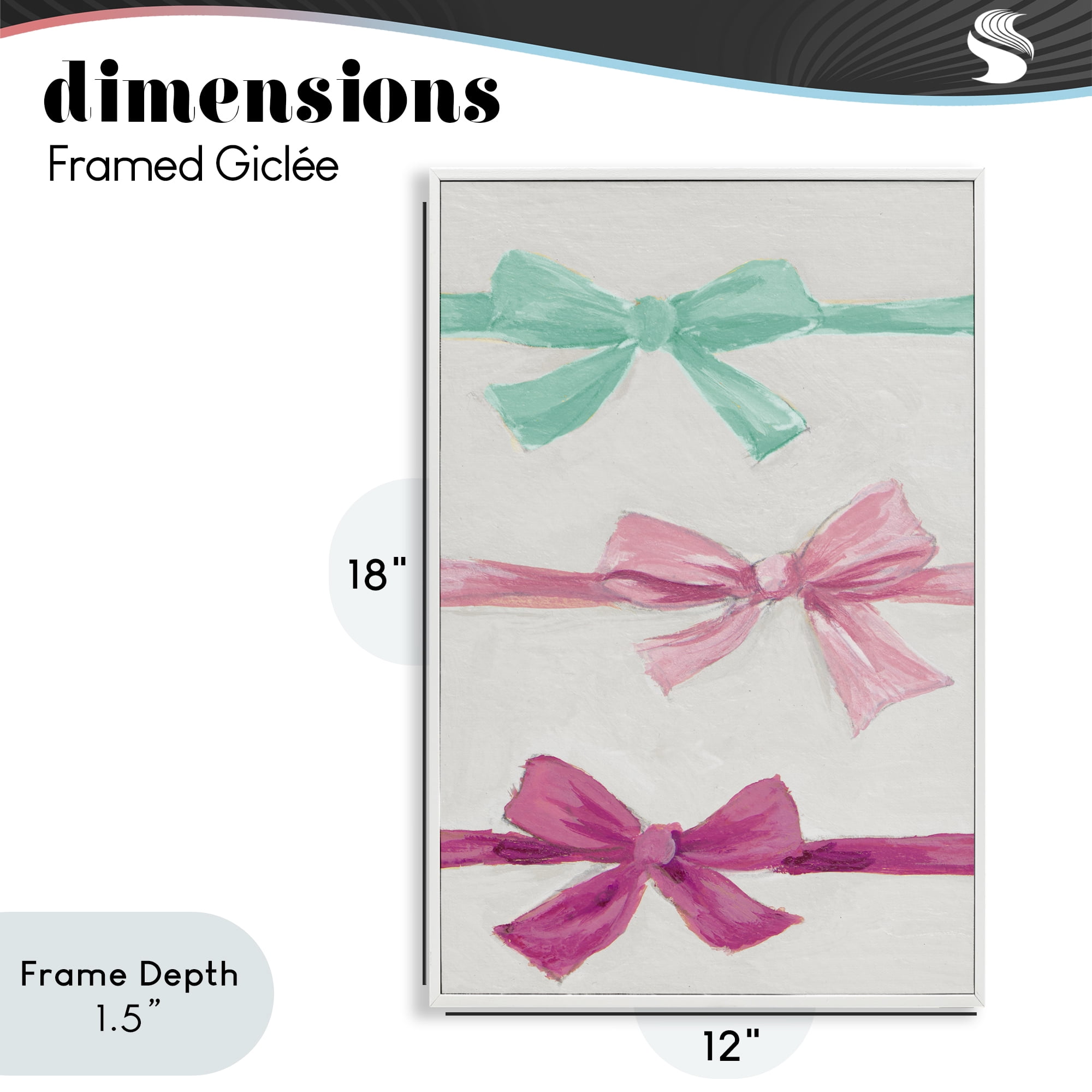 Stupell Industries Ribbon Bows Trio White Framed Giclee Art, design by Lanie Loreth