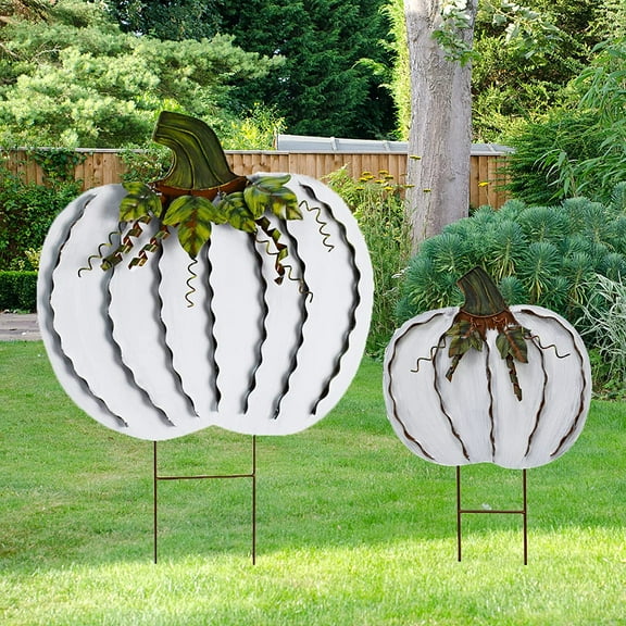 Metal Pumpkin Garden Stakes - Autumn Decorative Yard Signs - Indoor Outdoor Flower Stake Fall Lawn Ornaments Pumpkin Decoration for Harvest Halloween (17.5" 26"-B)