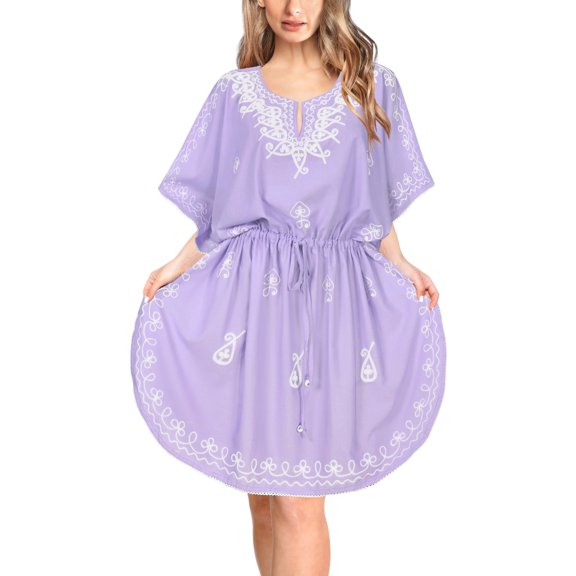 HAPPY BAY Women's Mini Casual Beachwear Caftan Short Sleeve Vacation Dresses Swimsuit Summer Cover Ups for Swimwear Women 2X-3X Lilac, Paisley