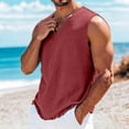 thumbnail image 4 of Ahabrexf No Sleeve Shirt Men Solid Color V Neck Vintage Worn Corners Breathable Beach Vacation Tank Top, 4 of 8