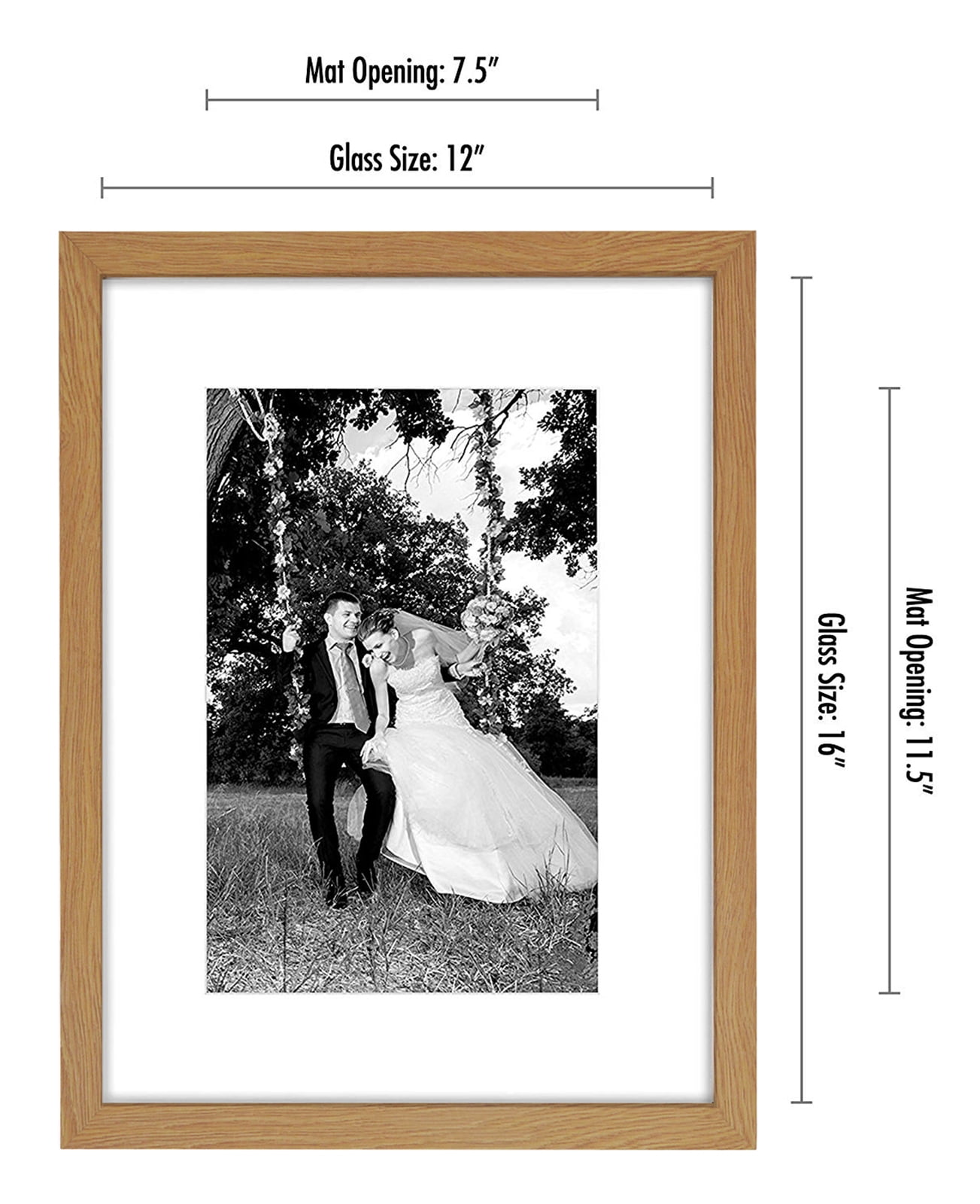 Americanflat 12x16 Picture Frame in Oak - Displays 8x12 With Mat and 12x16 Without Mat - Composite Wood with Shatter Resistant Glass