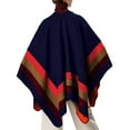 thumbnail image 4 of WTXUE Poncho Shawl Boho Cardigans Travel Plaid Shawl Open Front Cape Warm Oversized Sweaters Casual Cardigan Shawls Fall Winter Blanket Shawl Wraps Knitted Poncho Color Block Sweater Navy One Size, 4 of 9