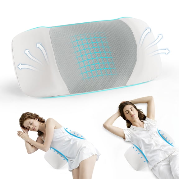 MOONORAH Lumbar Pillow for Sleeping, Memory Foam Waist Support Cushion for Lower Back Pain Relief, Bed & Side Sleeper Pillow for Waist Support, Orthopedic Contour Pillow - Light Grey
