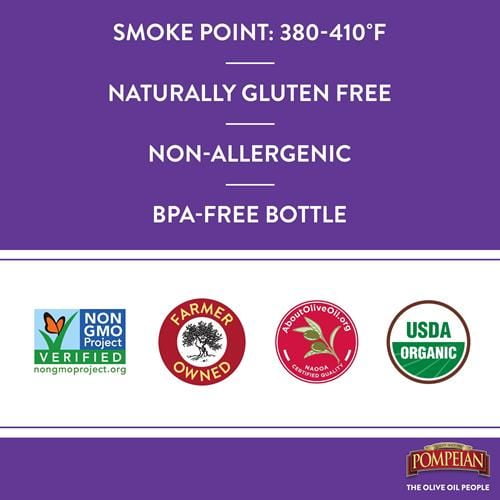 Pompeian Usda Organic Smooth Extra Virgin Olive Oil, Contains Polyphenols, First Cold Pressed, Smooth, Delicate Flavor, Perfect For Sautéing & Stir-Frying, 16 Fl. Oz - Pack of 2