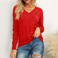 thumbnail image 2 of Women's Solid Color Crewneck Long Sleeve Pullover Sweater Top Blouse Casual Daily Wear Business Office Work Loungewear Fashion Essential Gift for Women | HAODEJW,Red M, 2 of 9