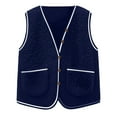 thumbnail image 4 of aohooy Jacket Vest for Women Plus Size Faux Shearling Button Sherpa Vests Winter Fleece Sleeveless Teddy Coat Gilet with Pockets Navy,S, 4 of 5
