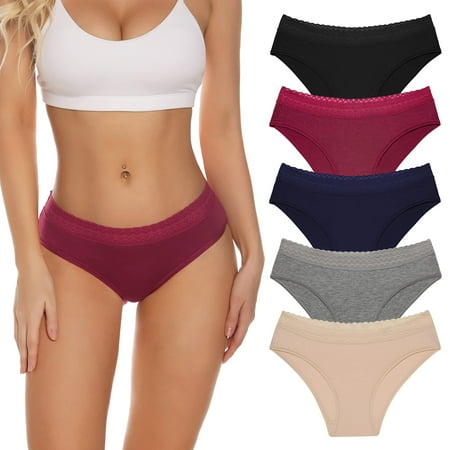 

LEITNIAS Womens Underwear Cotton Women Bikini Breathable Hipster Panties Stretch Lace Mid-Rise Briefs 5 Pack