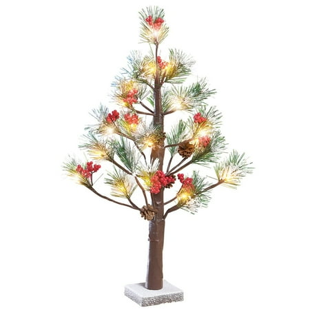Lighted Snowy Evergreen Holiday Tree With Red Berries And Pinecone Lighted Snowy Evergreen Holiday Tree With Red Berries And Pinecone Accents Use Indoor Or Outdoor Com