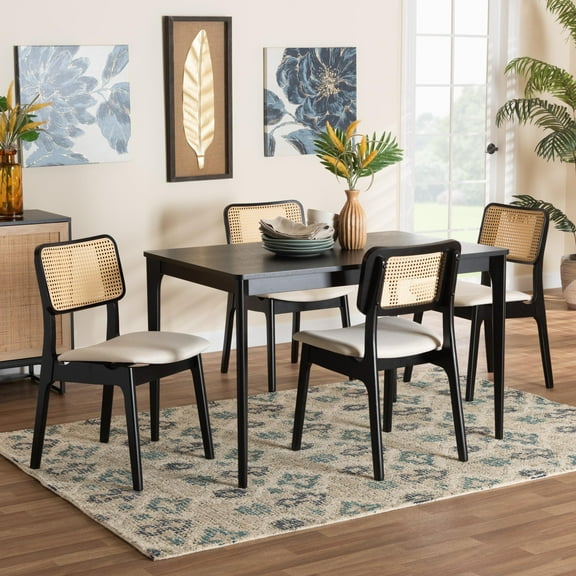 Baxton Studio Dannon Mid-Century Modern Grey Fabric and Walnut Brown Finished Wood 7-Piece Dining Set