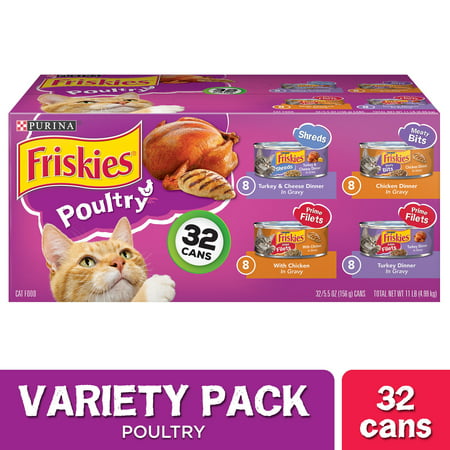Friskies Gravy Wet Cat Food Variety Pack, Poultry Shreds, Meaty Bits & Prime Filets - (32) 5.5 oz.