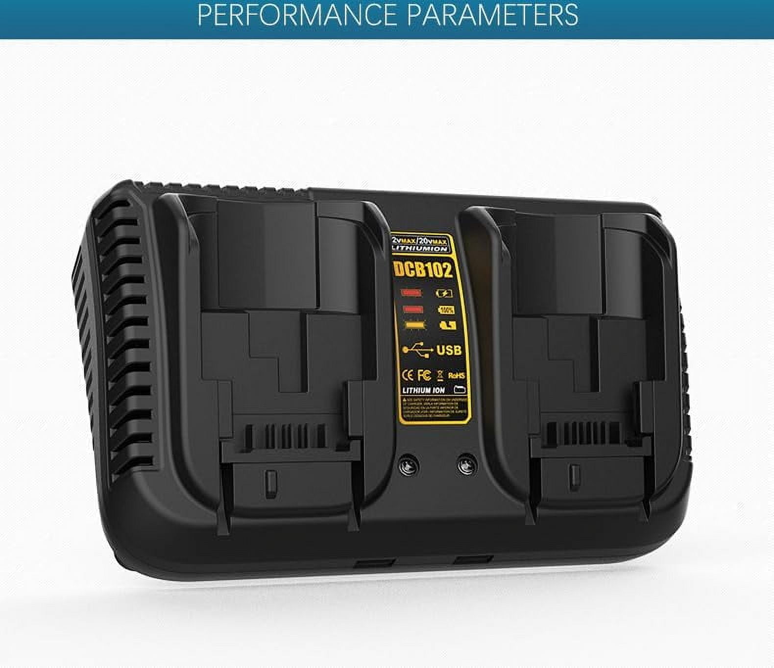 Dual Battery Charger Replace for Dewalt 12V/20V MAX Charging Station DCB102 DCB101 DCB105 DCB112 DCB107 Lithium Battery DCB200 DCB203 DCB204 DCB606 Power Tools（Charger only）