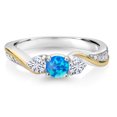 thumbnail image 3 of Gem Stone King 925 Silver and 10K Yellow Gold Blue Simulated Opal White Moissanite and White Lab Grown Diamond 3 Stone Engagement Ring for Women (0.48 Cttw, October Birthstone, Size 8), 3 of 6