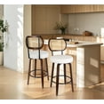 thumbnail image 2 of Rattan Bar Stools Set of 2, Swivel Counter Height Barstools with Back, Farmhouse Upholstered Kitchen Chairs with Back & Footrest Mid Century Modern Wood Countertop Bar Chairs for Kitchen Island White, 2 of 6