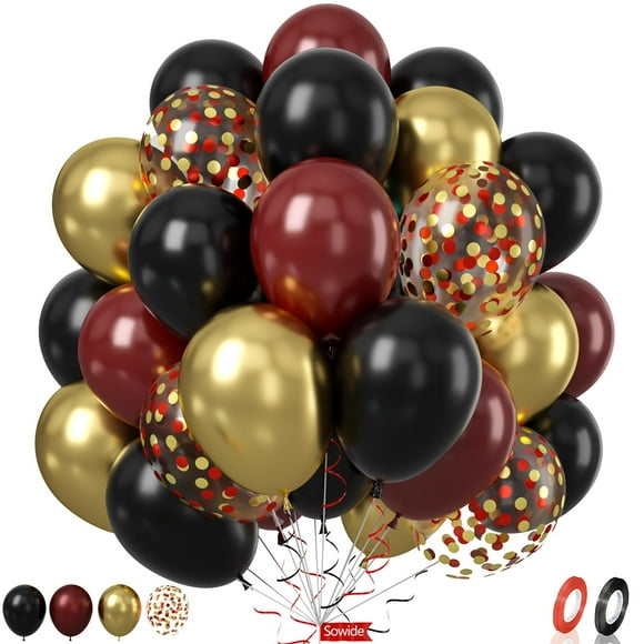 Globos de fiesta Sowide, color negro borgoña y dorado, 60 unidades, 30 cm