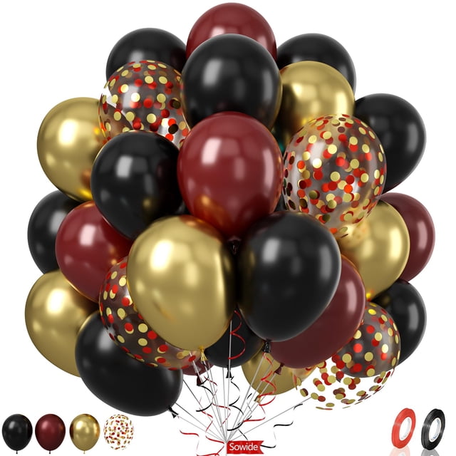 Globos de fiesta Sowide, color negro borgoña y dorado, 60 unidades, 30 cm
