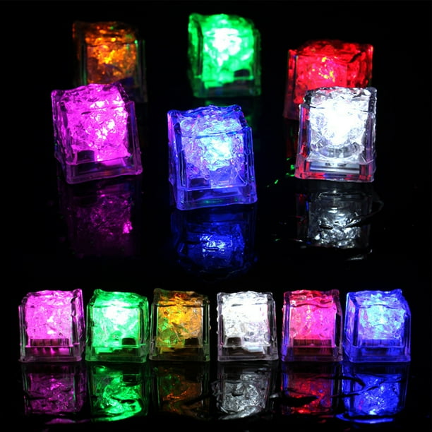 Cubitos de hielo iluminados, 12 cubitos de hielo LED, cubitos de hielo con purpurina LED, cubitos de hielo con luz LED, rendimiento potente