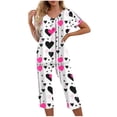 thumbnail image 1 of TIMIFIS Pyjama Grande Taille pour Femmes Ensemble Saint-Valentin Détente Mignon Imprimé Cœur Col Rond Manches Courtes avec Pantalon Capri Ensembles de Pjs Ensembles de Pyjamas pour Dames, 1 of 5