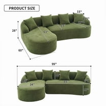 Newest Full Compression Sponge L-Shape Sectional Sofa With Curved Chaise, Green Modular Chenille Couch, 30d High-Density For Apartment Living Room,900 Lbs.