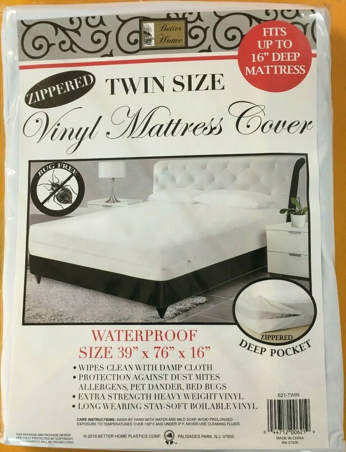 Extra Deep Zippered VINYL Mattress Cover, Protects Against Bed Bugs, 16