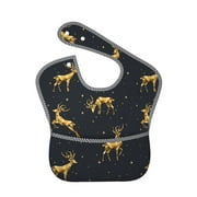 Bingfone Mess-Proof Baby Bib - Waterproof Bib For Baby Boy Or Girl With Food Catcher Pocket, Unisex-Christmas Deers