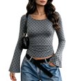 Auralook Women's Bell Sleeve Crop Tops Fashion Polka Dots Crewneck ...
