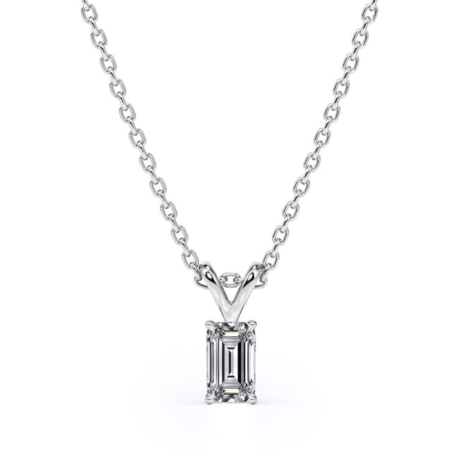 JeenMata Collar Colgante de Diamantes de Talla Esmeralda de 0,25 Quilates con Baño de Oro Blanco de 18 K sobre Plata