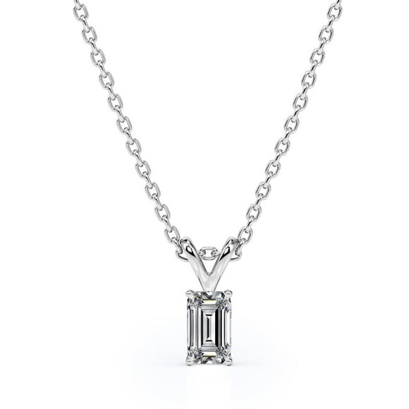 JeenMata Collar Colgante de Diamantes de Talla Esmeralda de 0,38 Quilates con Baño de Oro Blanco de 18 K sobre Plata