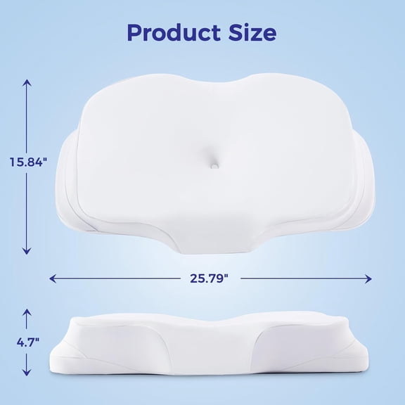 Cervical Neck Pillow for Pain Relief, Ergonomic  Pillow for Sleeping, Back Stomach Side Sleeper Pillows for Adults, Memory Foam Dual-Height Neck Support Pillow with Cooling Case, White