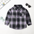 thumbnail image 2 of TOWED22 Boys Flannel Plaid Shirt Casual Button Down Shirts Long Sleeve Jacket Lapel Shacket Coat Tops Casual Outwear,Purple,3-4 Y, 2 of 5