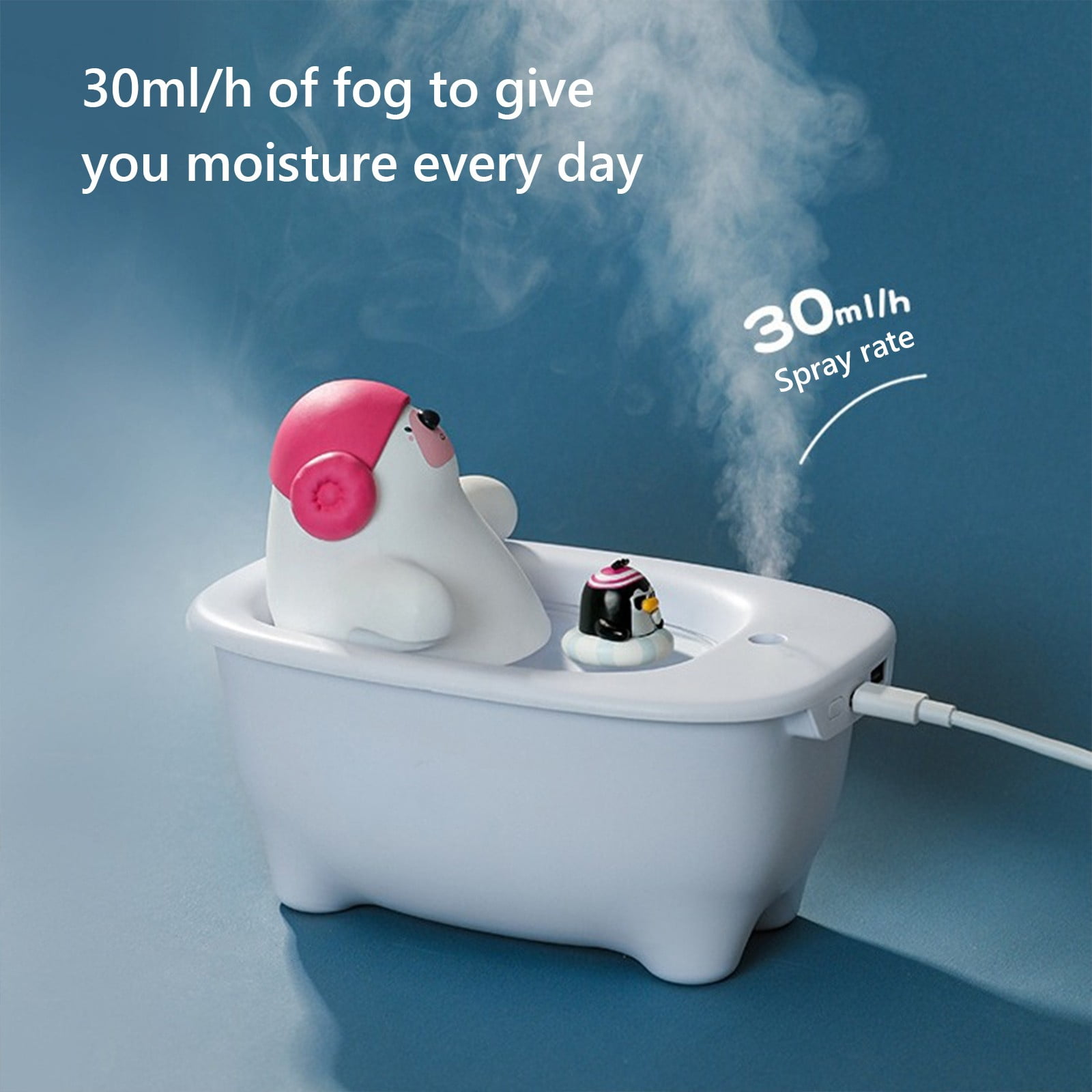 RAPOBRIX Polar Bear Bathtub Humidifier - Aroma Diffuser White Bear Spa Steam Essential Oil Mist for Bedroom