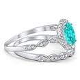 thumbnail image 5 of Halo Bridal Set Piece Oval Ring Paraiba Tourmaline CZ 925 Sterling Silver Size 8, 5 of 5