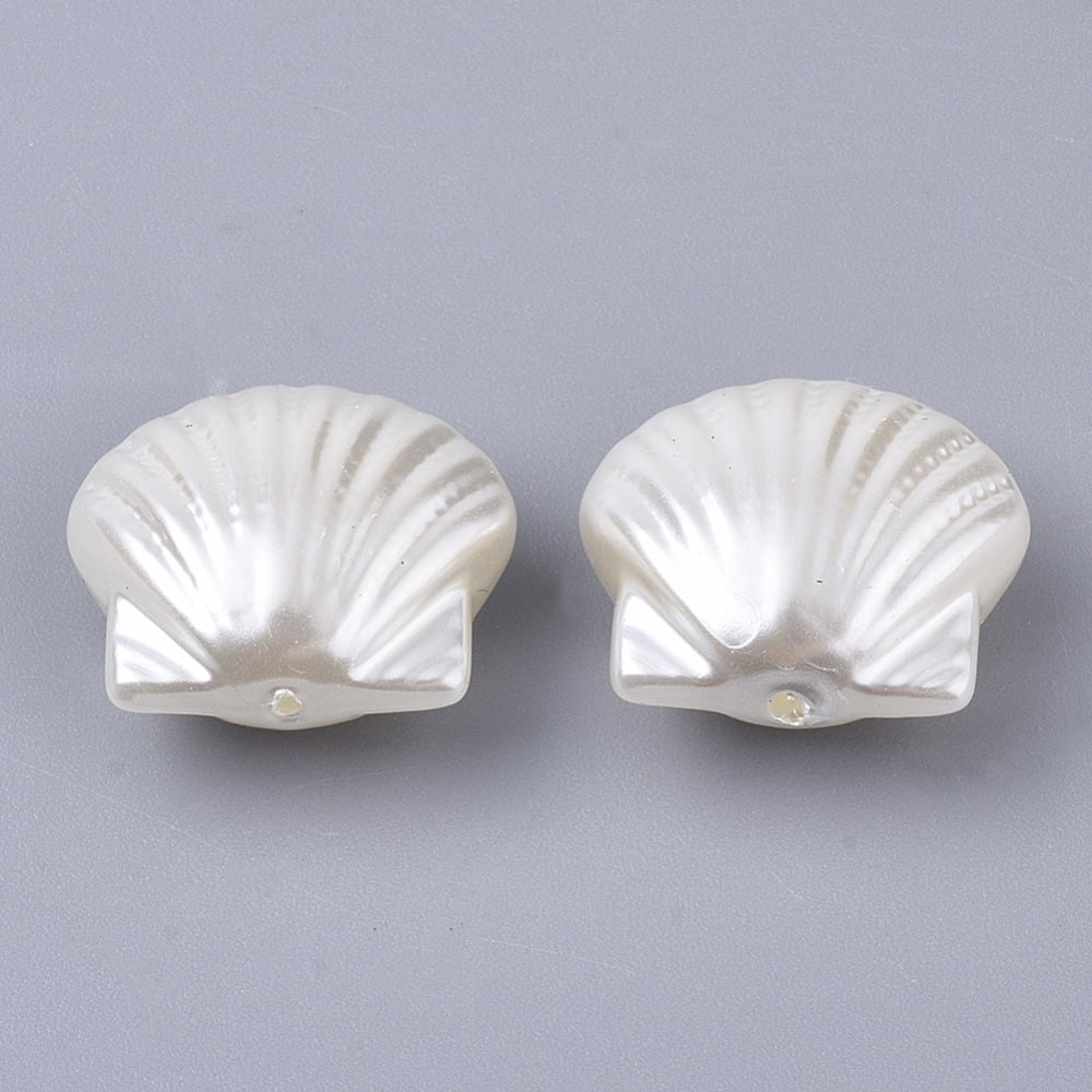 500gs Plastic Imitation Pearl Beads Shell Shape Floral White 14.5x16x7.5mm Hole: 1.2mm about 550pcs/500g
